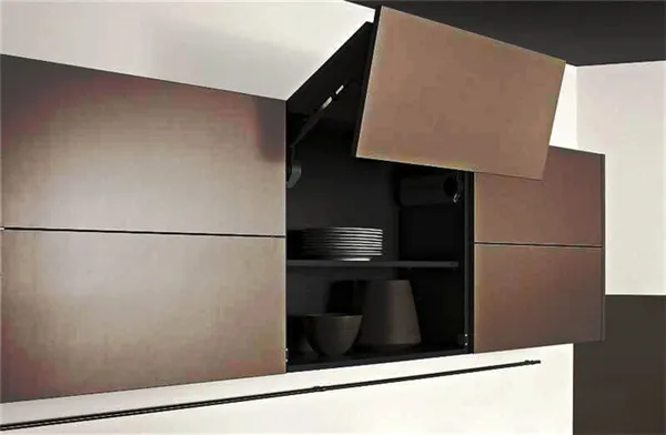 Кухонный шкаф для посуды с подъёмной системой открытия