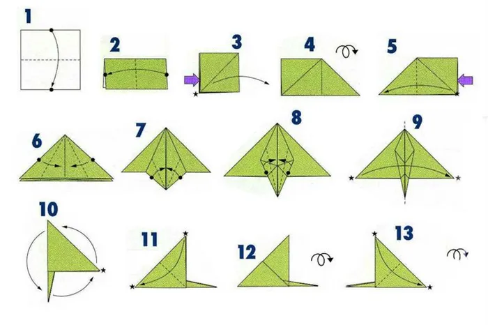 Сборка оригами в виде ласточки