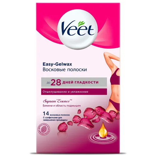 Купить Veet восковые полоски supreme essence с ароматом бархатной розы и эфирными маслами для линии бикини и области подмышек 14 шт. цена