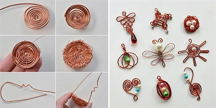 На фото изображено - Wire wrap art: руководство для начинающих, рис. Небольшие изделия из медной проволоки