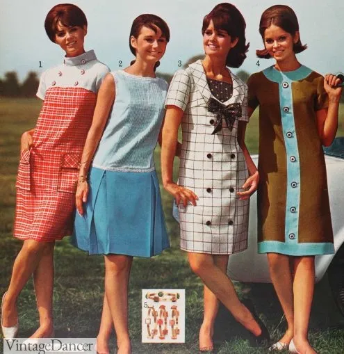 Платья 1966 года: Skimmer, A-line, Coachman, Shift Dresses 1960-х