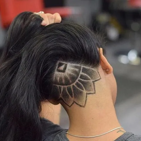 Хаир тату (Hair tattoo) на затылке женские. Фото