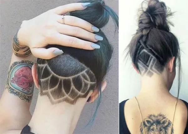 Хаир тату (Hair tattoo) на затылке женские. Фото