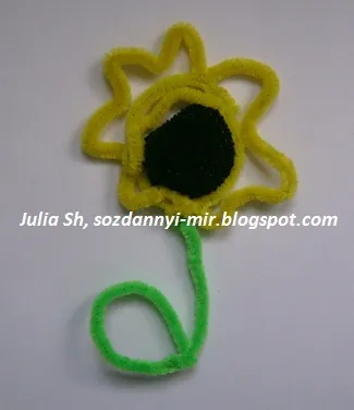 Поделки из пушистой синельной проволоки, поделка подсолнух, pipe-cleaner sunflower