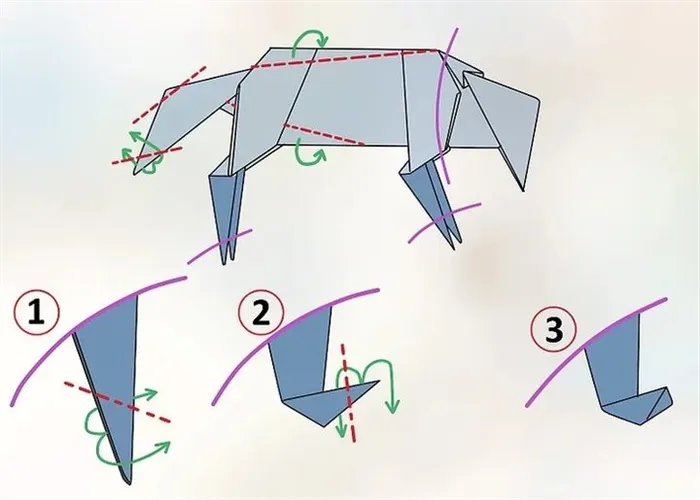 Этапы сборки оригами-волка