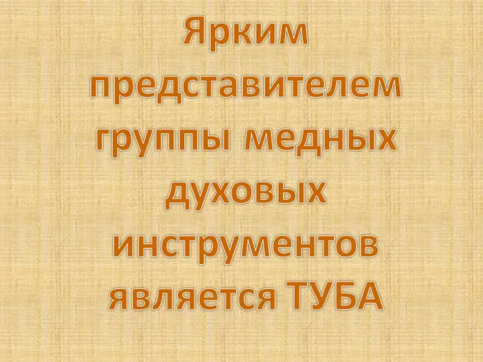 Ярким представителем группы медных духовых инструментов является ТУБА 