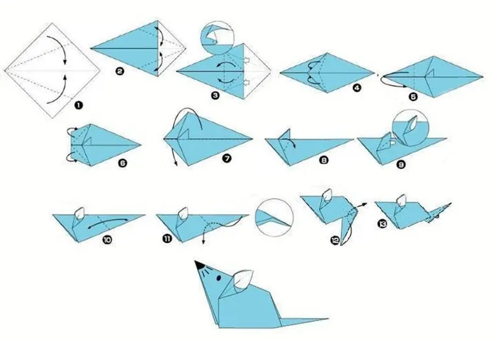 Схема сборки мышки оригами