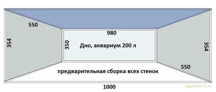 Сборка всех стенок аквариума 200 л