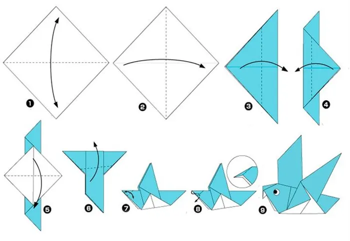 Схема сборки оригами-голубя