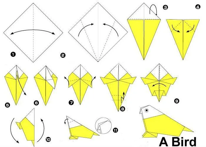 Схема попугая-оригами